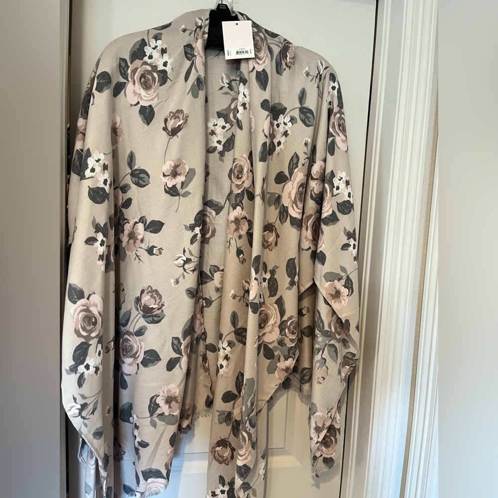 Lauren Conrad shawl - one size. Gray/blush flowers. Brand new with tags!